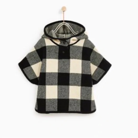 Zara Black White Buffalo Check Poncho - Picture 1 of 4